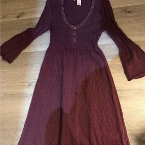 Purple Knit Dress with V-Neck